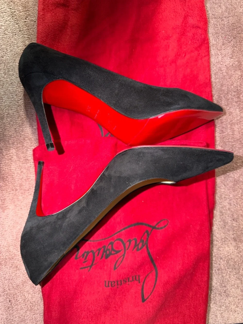 Christian Louboutin Black Suede Pointed-Toe Ballet Flats - Picture 2 of 3